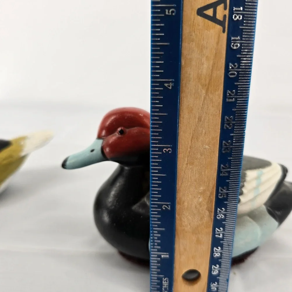 Vintage Hand Painted Duck Decoy Figurines Redhead and Wood Duck‎ Set of 2
